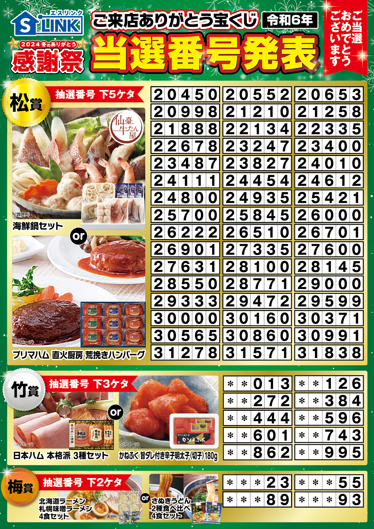 クボデン冬の大感謝祭宝くじ当選番号発表 - S-LINKクボデン 埼玉県深谷